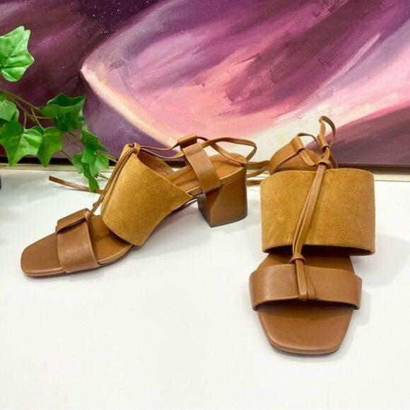 Vince Dunaway Ankle Tie Block Heel Hazelnut Brown Leather Sandal Size 7.5 - Picture 8 of 14